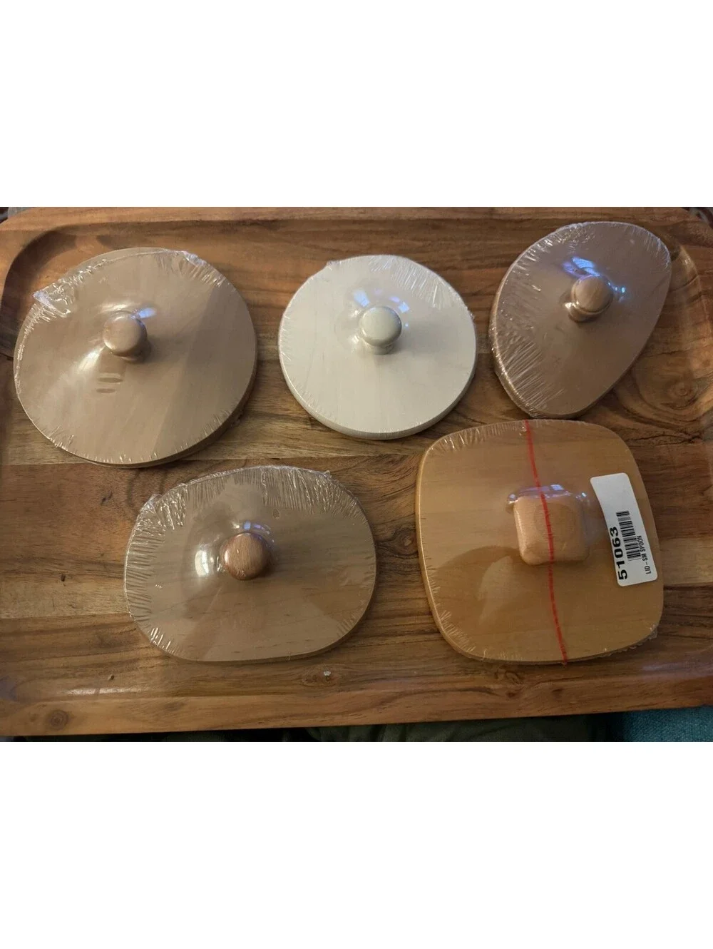 Lot Of 5- Longaberger Lids Only Different Sizes Wood And White Washed